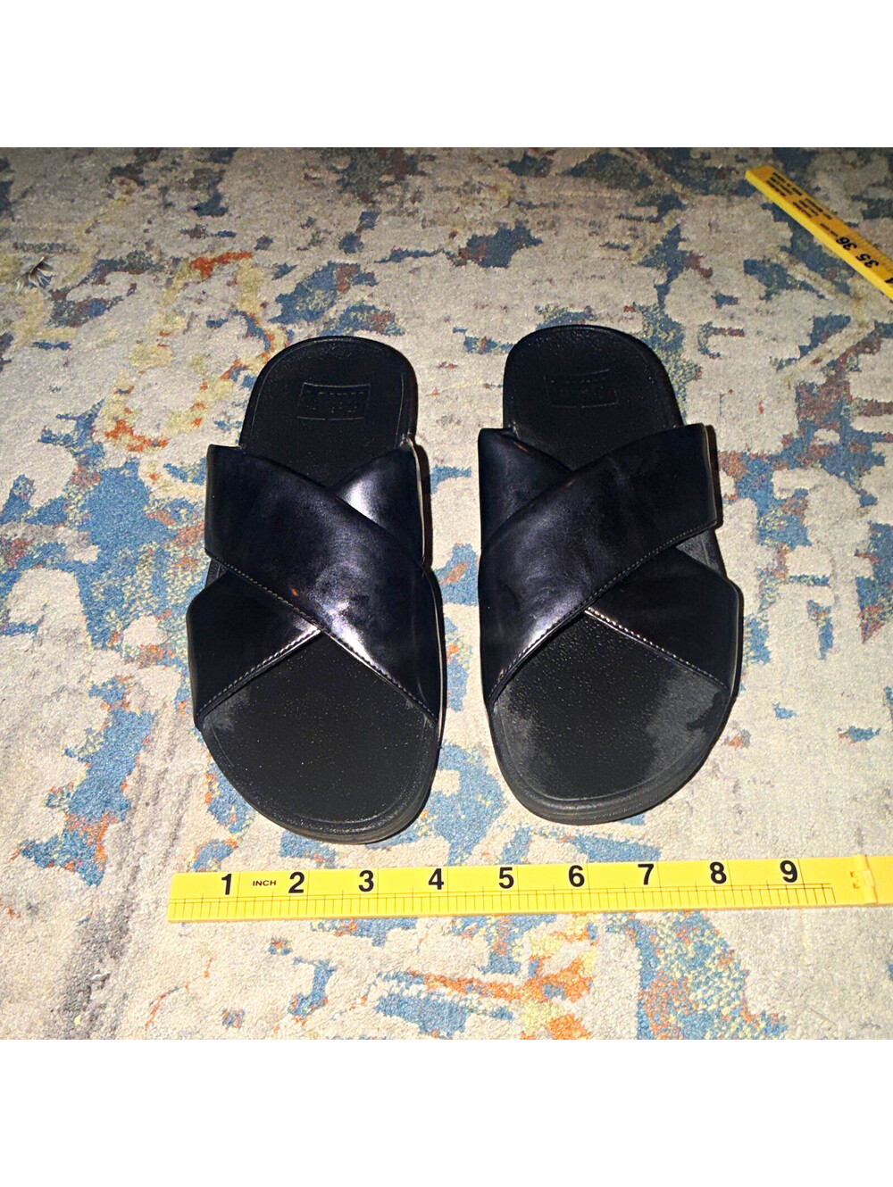 FitFlop Black Leather Crisscross Slide Wedge Sandals Comfort Women's US 6